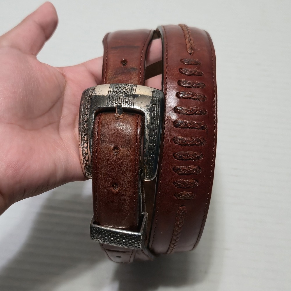 Vtg 1993 Onyx by Brighton Salina Taper Brown Leather Braided Western Belt‎ Sz 36